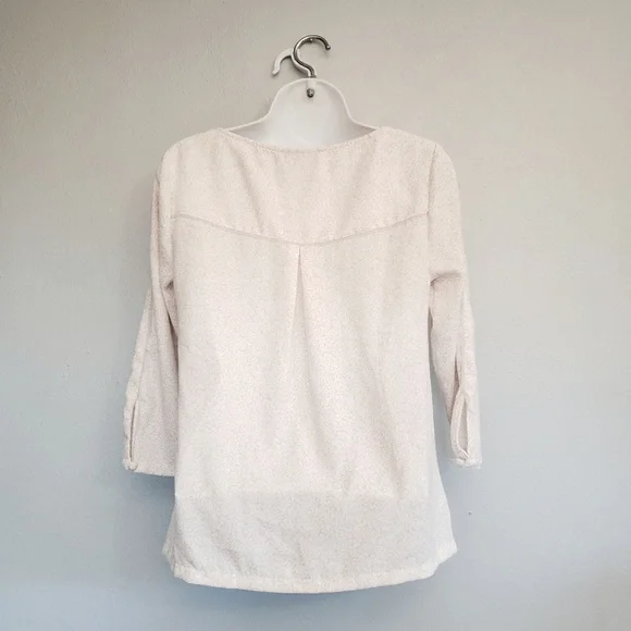 LC Lauren Conrad Cream Floral Button Front 3/4 Sleeve Top XS - Picture 4 of 5